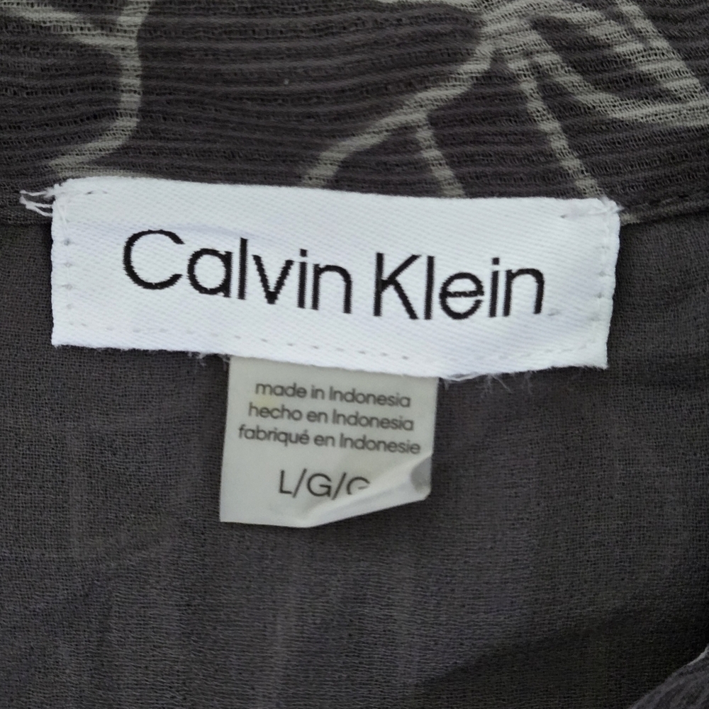 Calvin Klein Large Polyester Womens Gray Floral Ruffle Blouse - Picture 7 of 11